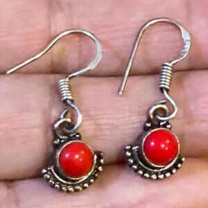 Handmade Vintage Style 925 Sterling Silver & Coral Earrings.